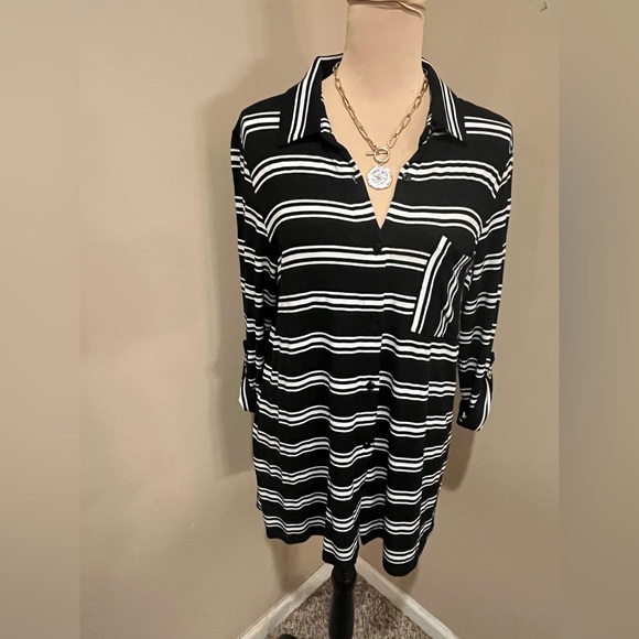 Elliott Lauren Black and White Striped button up Tunic, size M - Picture 1 of 6